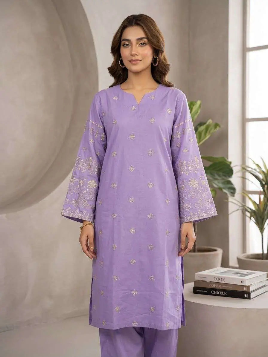 Light Purple Embroidered 2 Piece Cotton Lawn Suit