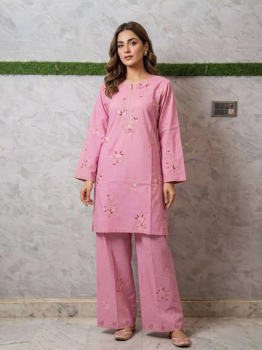 Light Pink Embroidered 2 Piece Cotton Lawn Suit