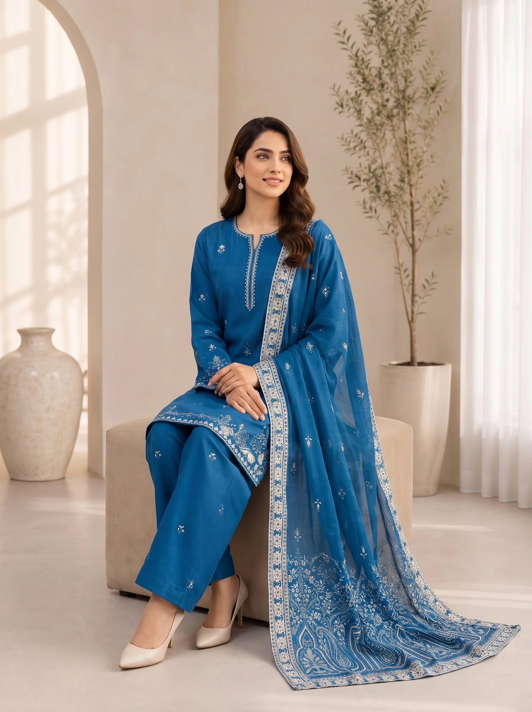 Mehrosh Embroidered Khadar 3 Piece Suit