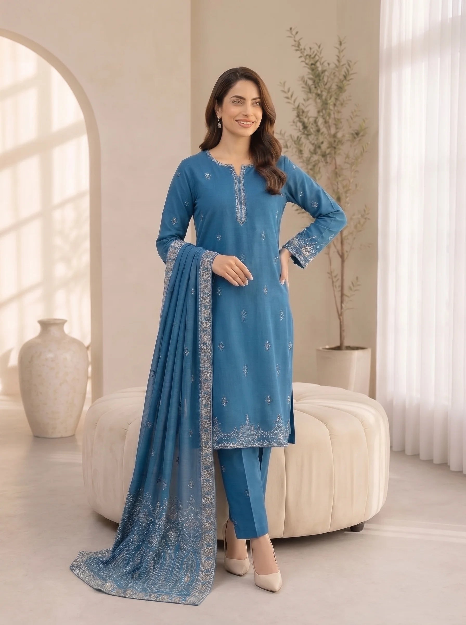 Mehrosh Embroidered Khadar 3 Piece Suit