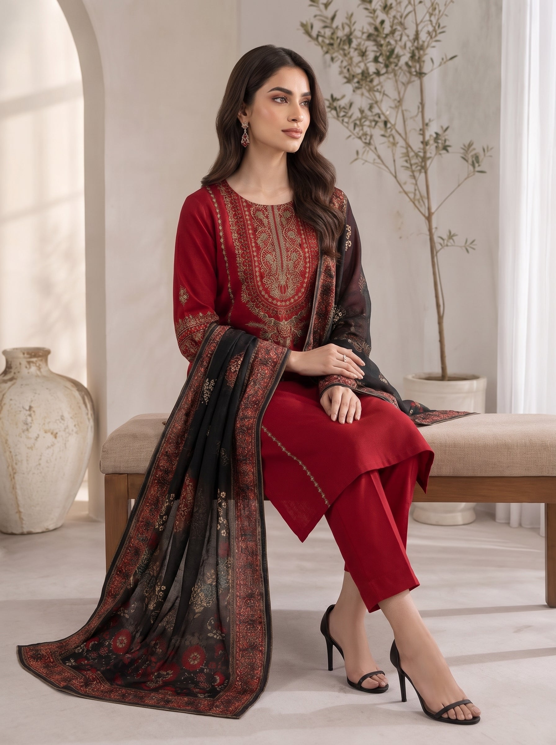 Mahira Embroidered Khadar 3 Piece Suit